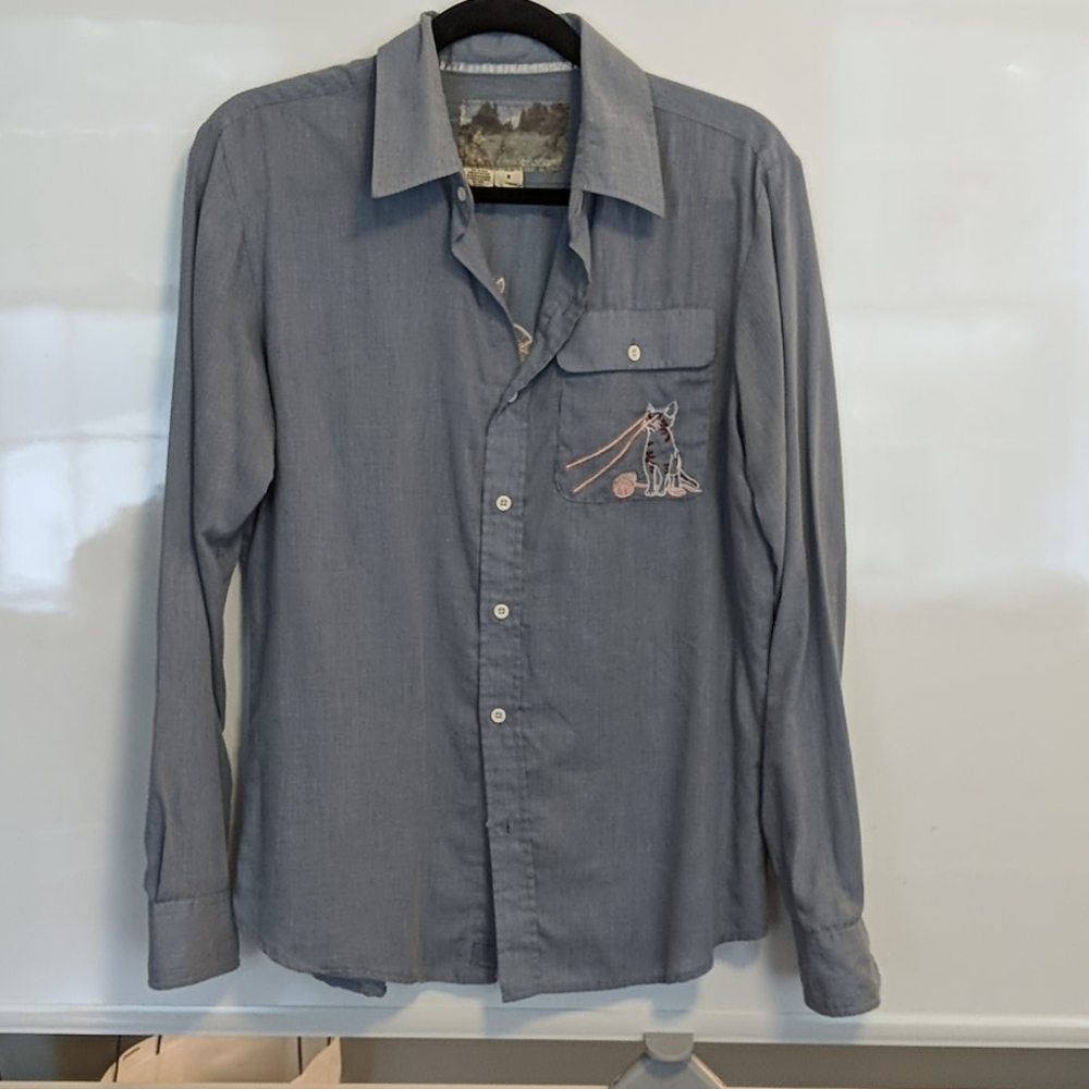 Chambray button down embroidered shirt